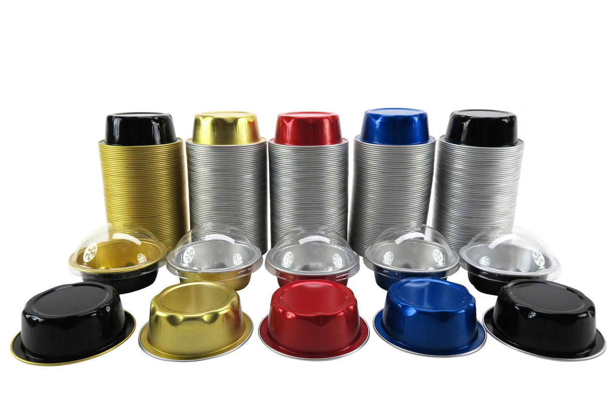 2 oz. Disposable Aluminum Colored Foil Cups with Lids Case of 2000- #A3P