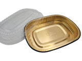 23 oz.  Black and Gold Foil Entrée or Take Out Pan with Dome Lid - Case of 100 - #9331PT