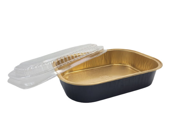 16 oz. Black and Gold Foil Entrée or Take Out Pan with Dome Lid - Case of 100 - 9220PT