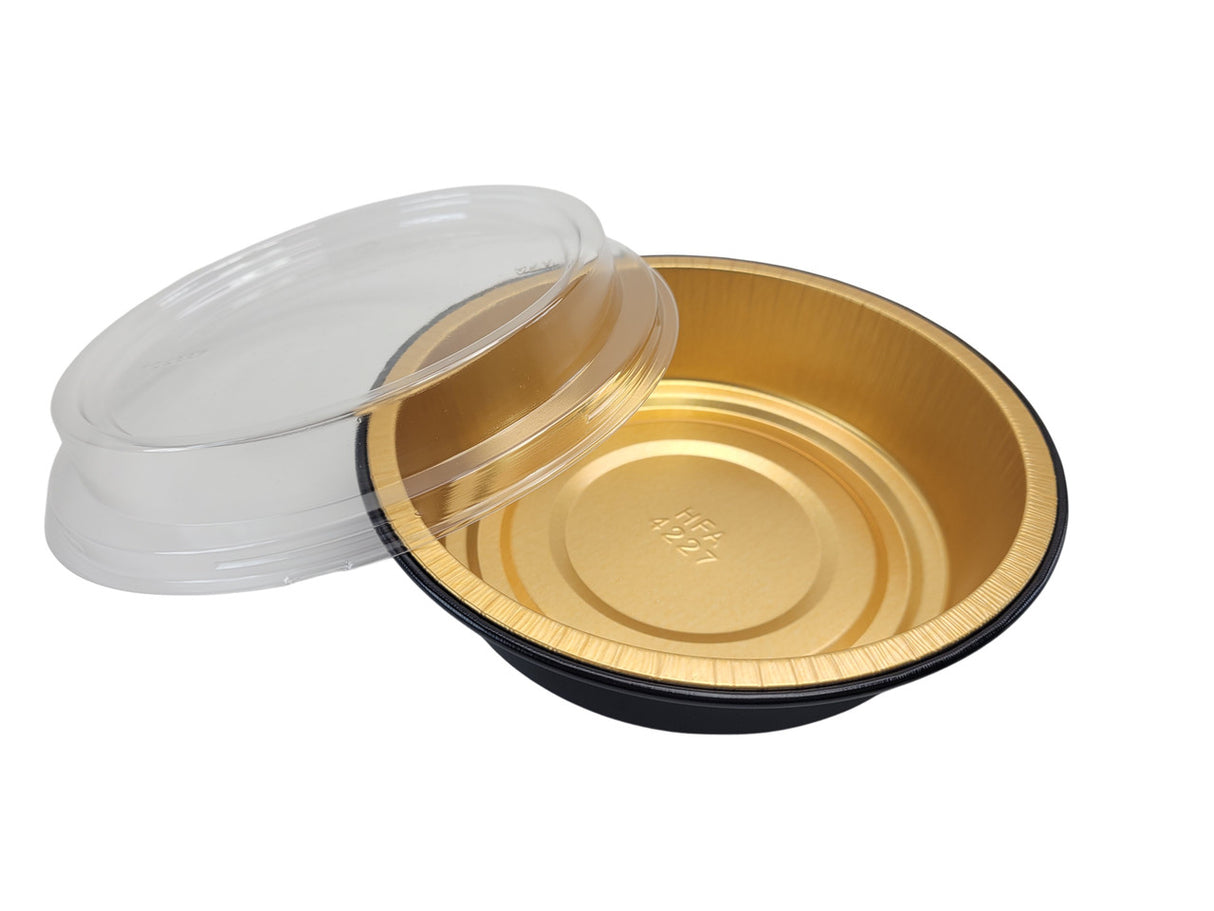 Handi-Stax 7" Round Gourmet To-Go Take Out Pans with Lids - Case of 50