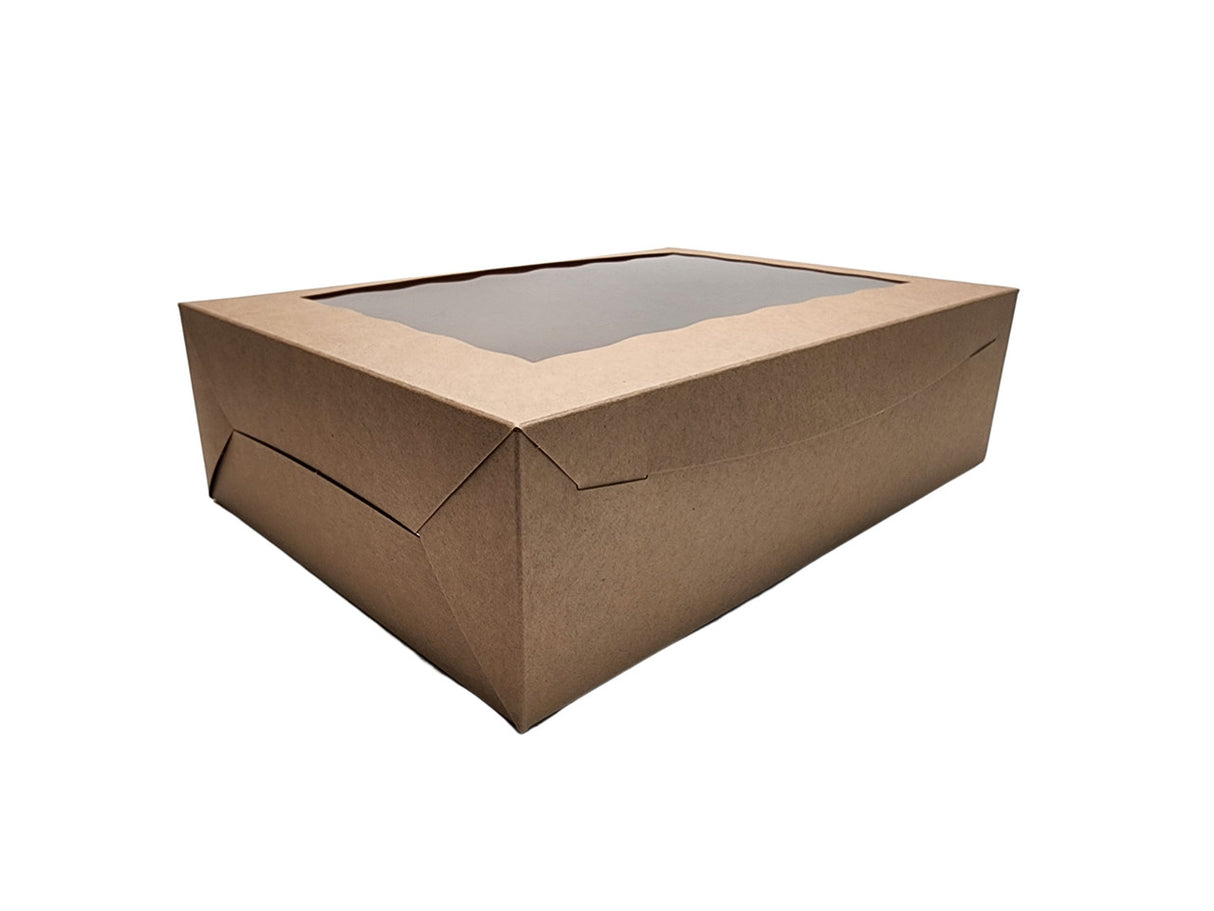 14 x 10 x 4 Kraft Lock Tab Window Bakery Boxes - Case of 100 - #14104K