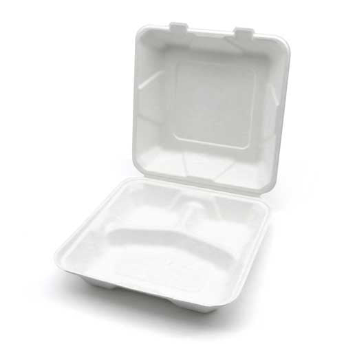 Earth Smart™ 9 x 9 x 3 Molded Fiber 3 Compartment Hinged Take Out Container - Case of 200